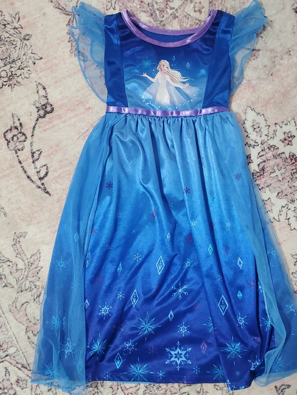 Disney Frozen Girls' Royal Blue Nightgown with Purple Trim